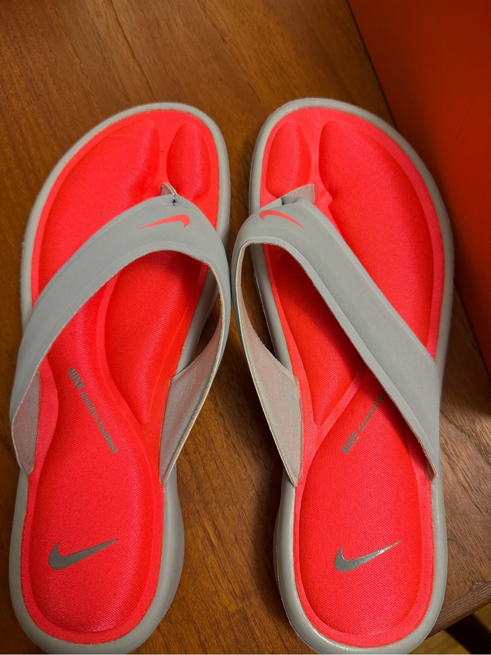 Nike Women's Coral-Gray Foam Thong Sandals